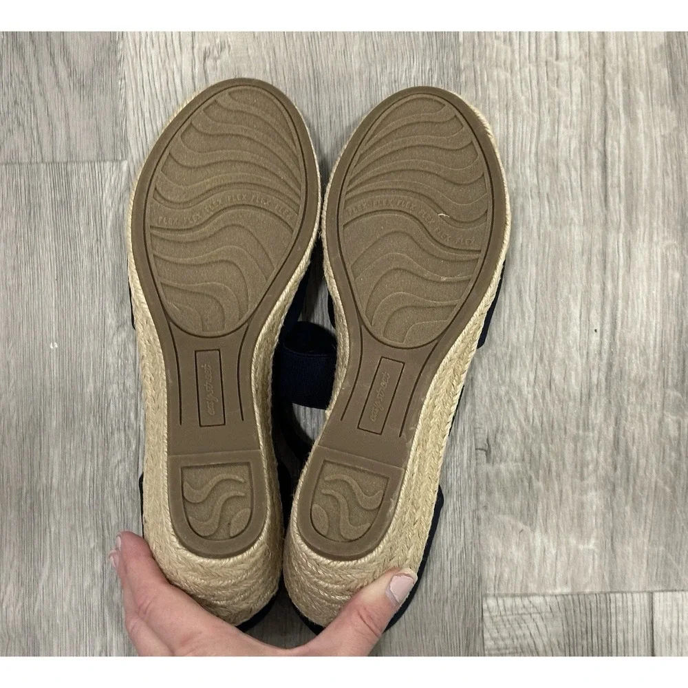 New! Easy Street Navy Espadrille Wedge Sandals size 11w